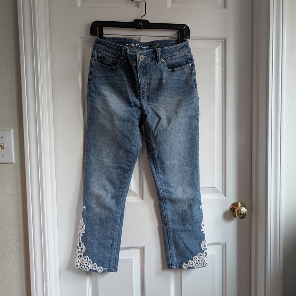 INC International Concepts Light Blue Jeans with White Lace